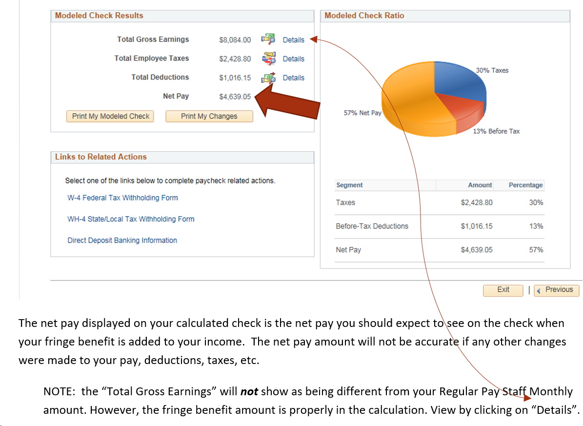 Paycheck Modeler - Fringe Benefits.  Results with updated Net Pay