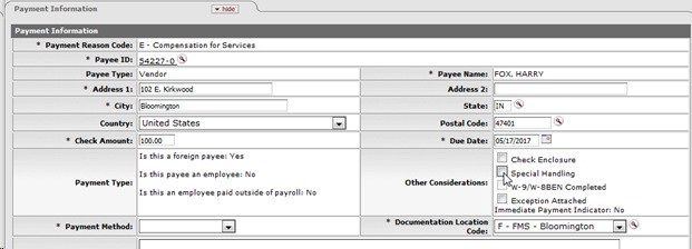 payment information screen
