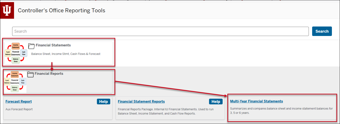 Screenshot showing Multi-Year Financial Statement Report