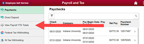 Screenshot of Payroll and Tax center highlighting YTD totals location