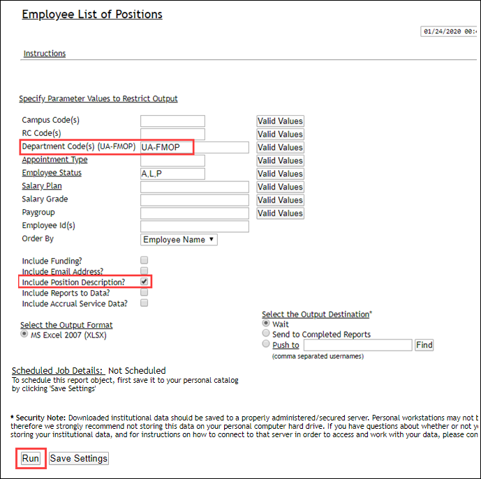 Screenshot of Employee List of Positions Query